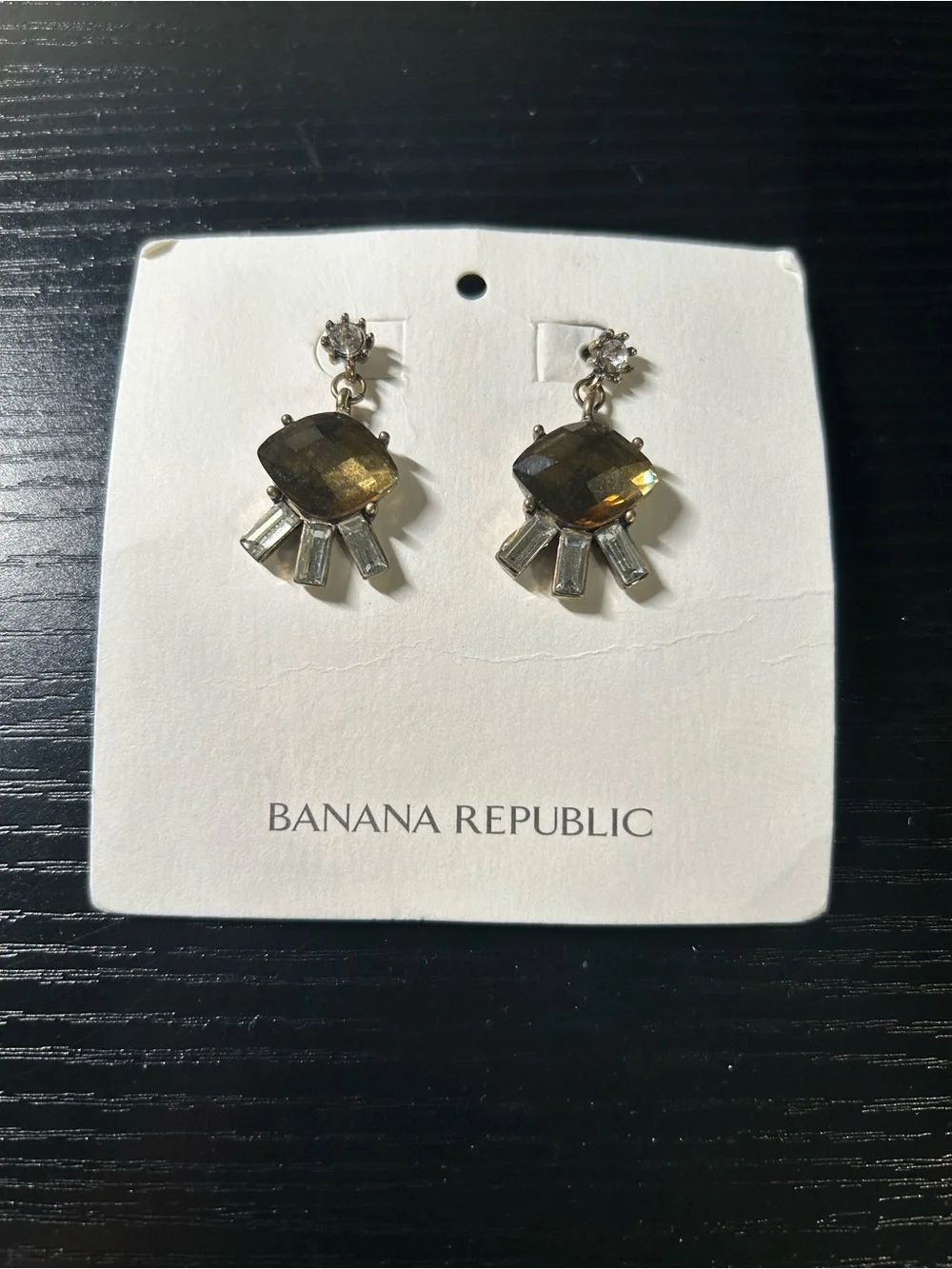 Banana Republic Olive-Gold Crystal Drop Earrings